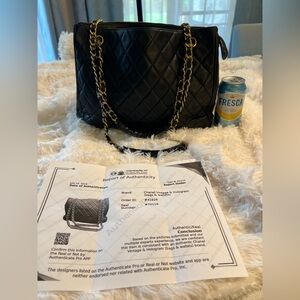 Vintage Chanel Black and Gold Quilted Shoulder Bag